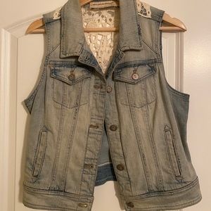 Anthropologie Denim Lace Vest